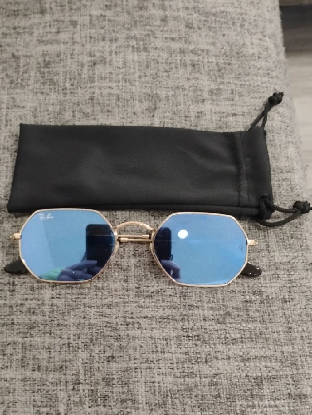 Ray-Ban Gold Frame Sunglasses with Blue Lenses